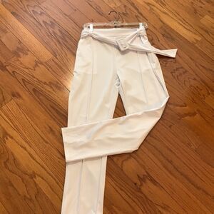 Pure White XL High waist white belted pants.  NWOT